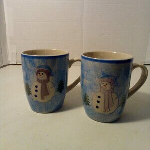 Alco Mug Snowman Christmas Holiday Blue White Lot of 2